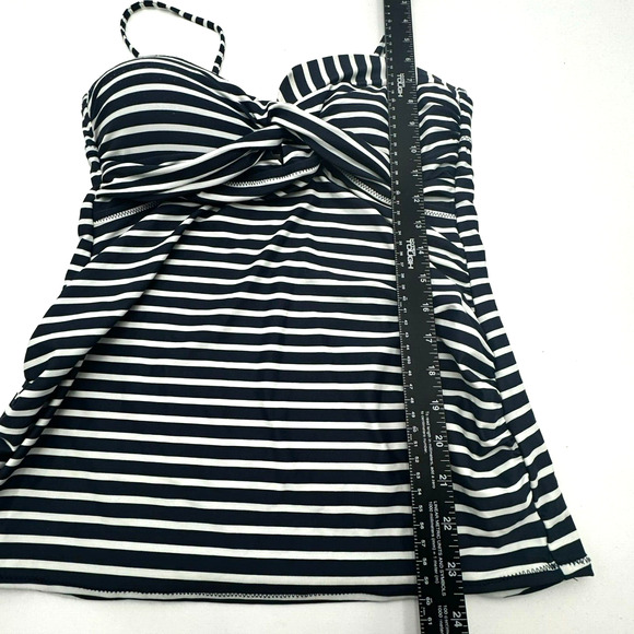 PEA IN THE POD Medium Maternity Blue and White Striped Twist Swim Tankini Top - Picture 6 of 7